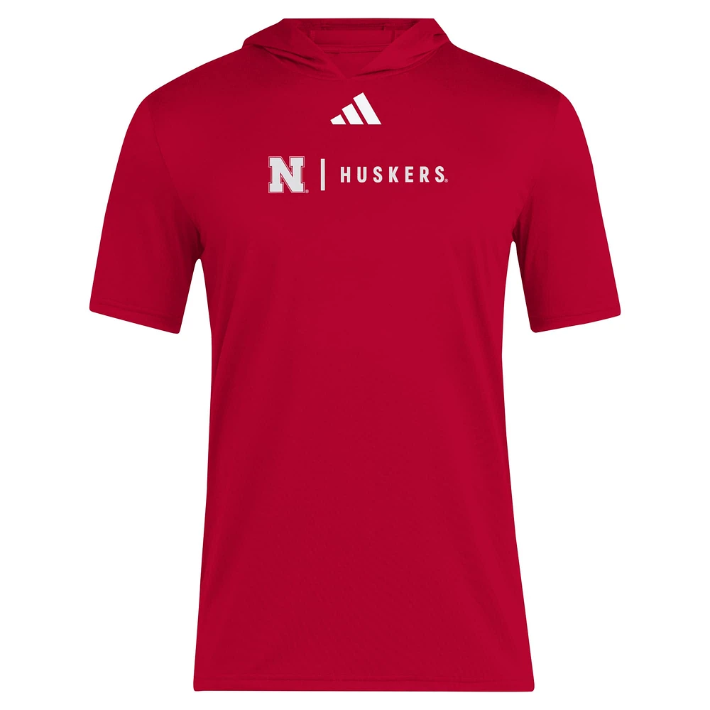 Men's adidas Scarlet Nebraska Huskers 2024 Sideline Training Hooded T-Shirt