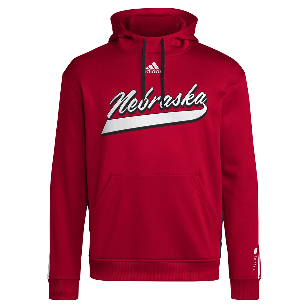 Men's adidas Scarlet Nebraska Huskers 2024 Sideline Travel Pullover Hoodie