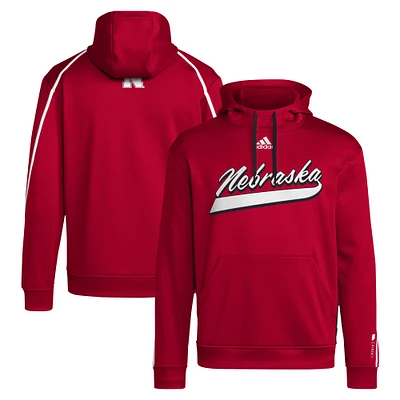 Men's adidas Scarlet Nebraska Huskers 2024 Sideline Travel Pullover Hoodie