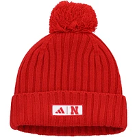 Men's adidas Scarlet Nebraska Huskers Modern Ribbed Cuffed Knit Hat with Pom