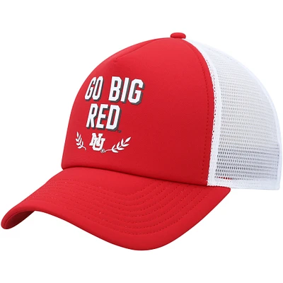 Casquette réglable de camionneur avant en mousse adidas Scarlet Nebraska Huskers Phrase pour hommes