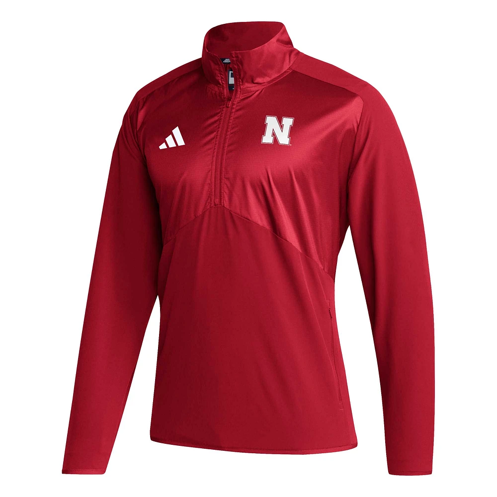 Veste adidas Scarlet Nebraska Huskers Sideline AEROREADY à manches raglan et fermeture éclair pour homme