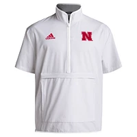 Veste adidas Nebraska Huskers Coaches Sideline à manches courtes et demi-zip pour homme, blanche