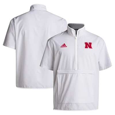 Men's adidas White Nebraska Huskers 2024 Coaches Sideline Half-Zip Short Sleeve Jacket