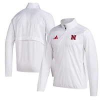 Men's adidas White Nebraska Huskers Sideline AEROREADY Raglan Sleeve Quarter-Zip Jacket