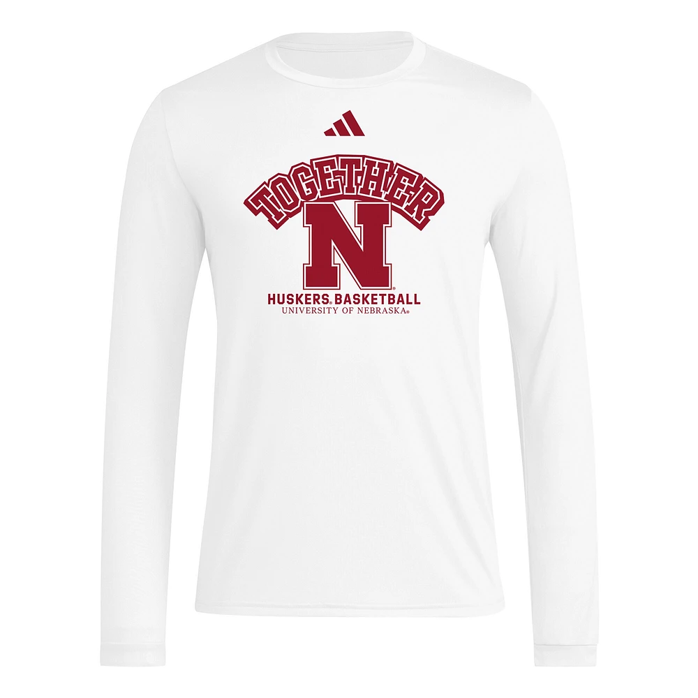 Men's adidas White Nebraska Huskers Together On-Court Pregame Long Sleeve T-Shirt