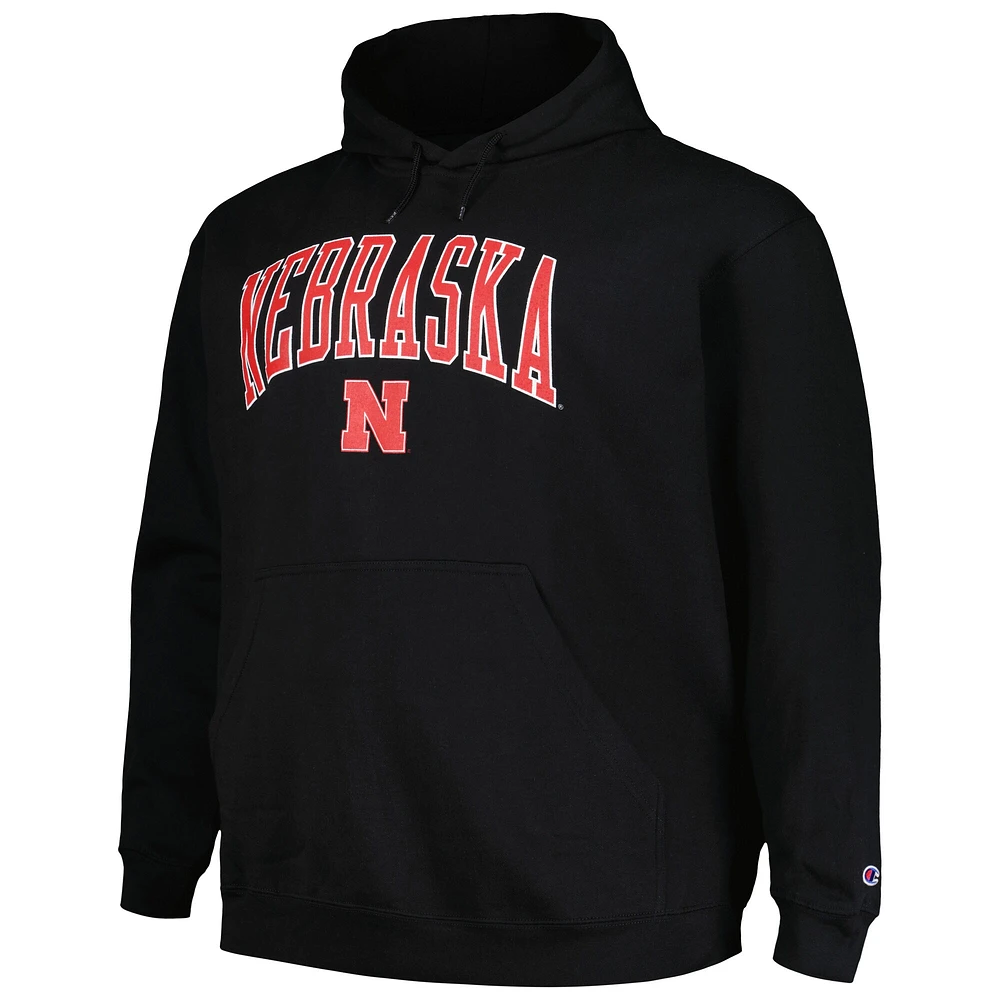 Sweat à capuche noir Nebraska Huskers Big & Tall Arch Over Logo Powerblend pour hommes