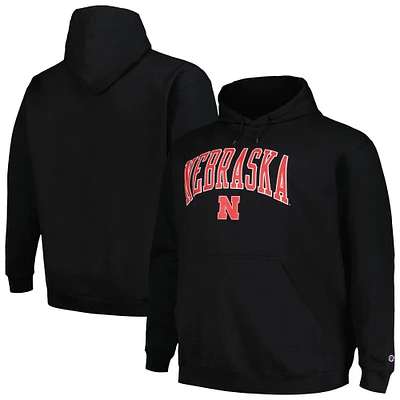 Men's Champion Black Nebraska Huskers Big & Tall Arch Over Logo Powerblend Pullover Hoodie