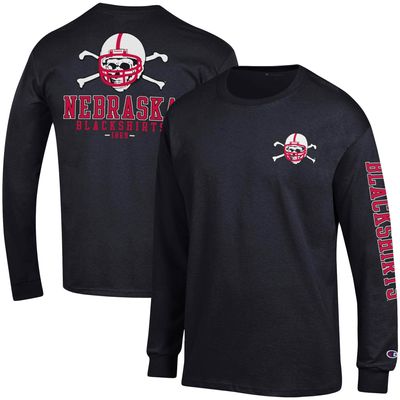 Men's Champion Black Nebraska Huskers Team Stack Long Sleeve T-Shirt