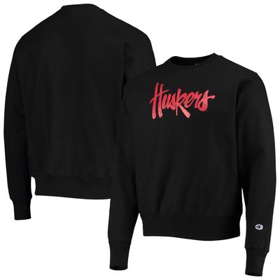 Men's Champion Black Nebraska Huskers Vault Logo Reverse Weave Pullover Sweatshirt