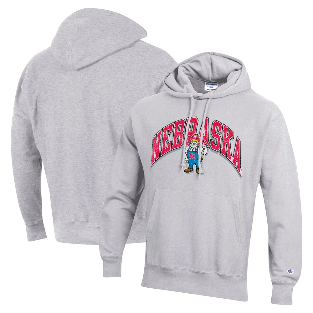 Sweat à capuche Champion Gray Nebraska Huskers Vault Late Night Reverse Weave pour homme