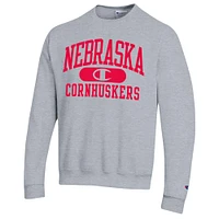 Men's Champion Heather Gray Nebraska Huskers Arch Pill Sweatshirt