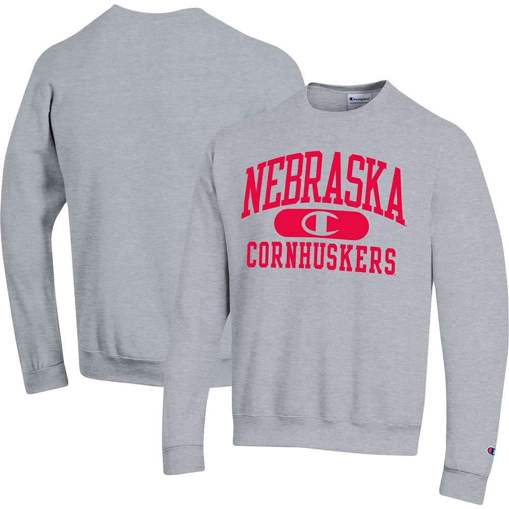 Men's Champion Heather Gray Nebraska Huskers Arch Pill Sweatshirt