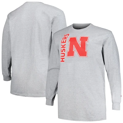 T-shirt à manches longues Champion Heather Grey Nebraska Huskers Big & Tall Mascot pour hommes