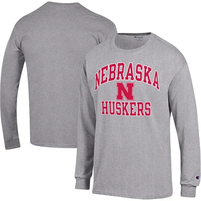 T-shirt à manches longues pour homme Champion Heather Grey Huskers du Nebraska High Motor