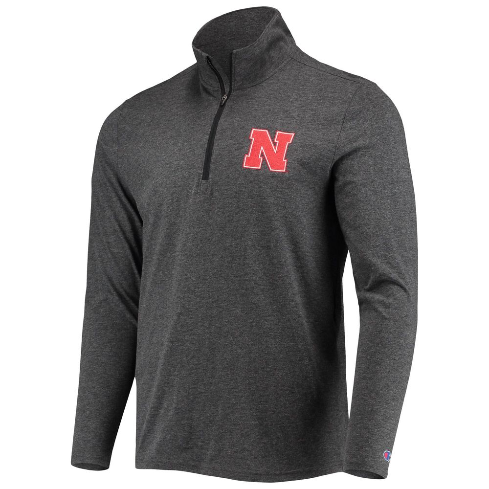 Men's Champion Heathered Black Nebraska Huskers Field Day Team Quarter-Zip Jacket