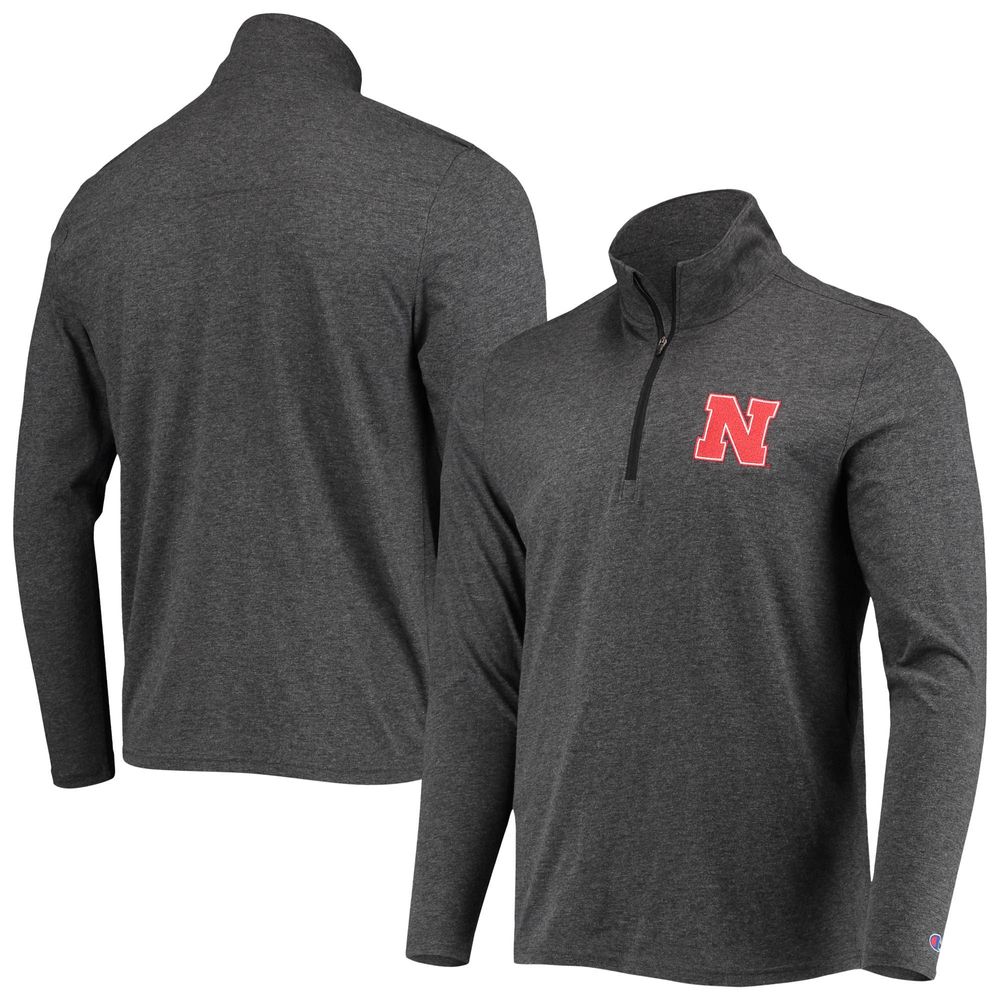 Men's Champion Heathered Black Nebraska Huskers Field Day Team Quarter-Zip Jacket