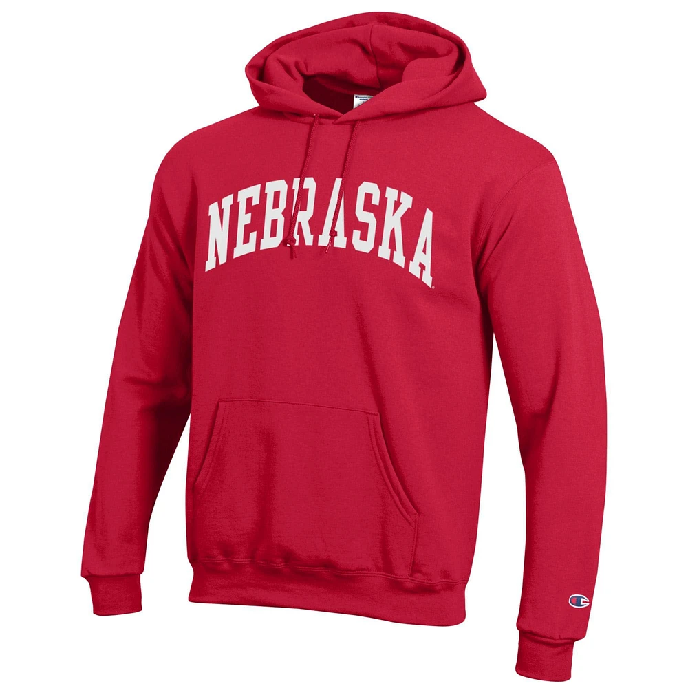 Men's Champion  Scarlet Nebraska Huskers Basic Arch Fleece Pullover Hoodie