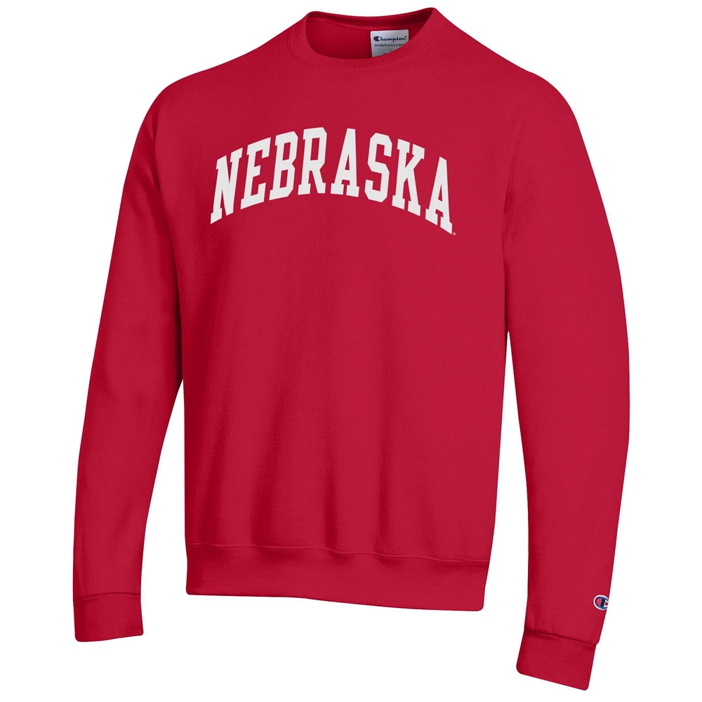 Men's Champion  Scarlet Nebraska Huskers Basic Arch Fleece Pullover Sweatshirt