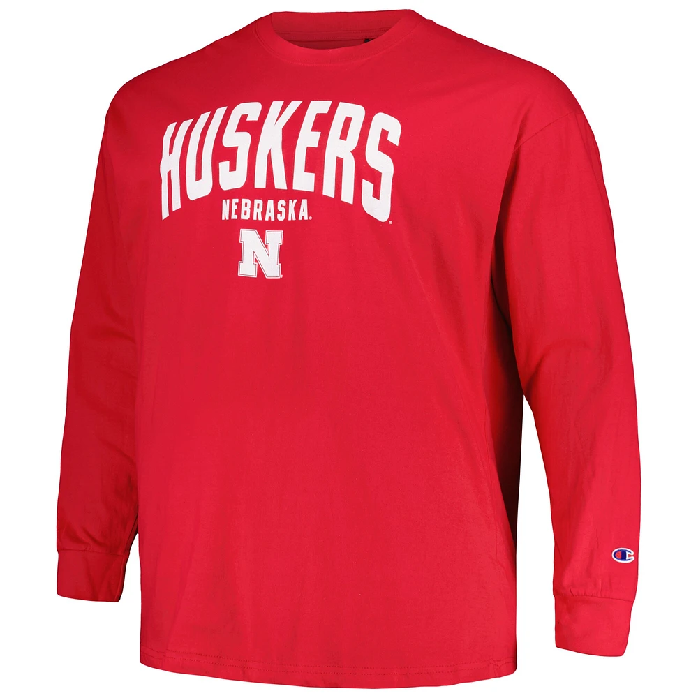 Champion Scarlet Nebraska Huskers Big & Tall Arch T-shirt à manches longues pour hommes