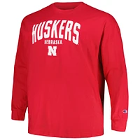 Champion Scarlet Nebraska Huskers Big & Tall Arch T-shirt à manches longues pour hommes