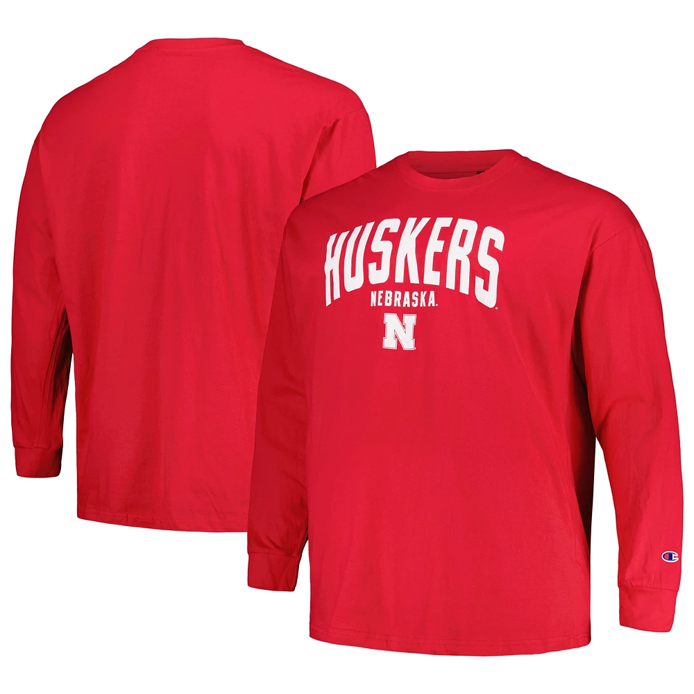 Champion Scarlet Nebraska Huskers Big & Tall Arch T-shirt à manches longues pour hommes