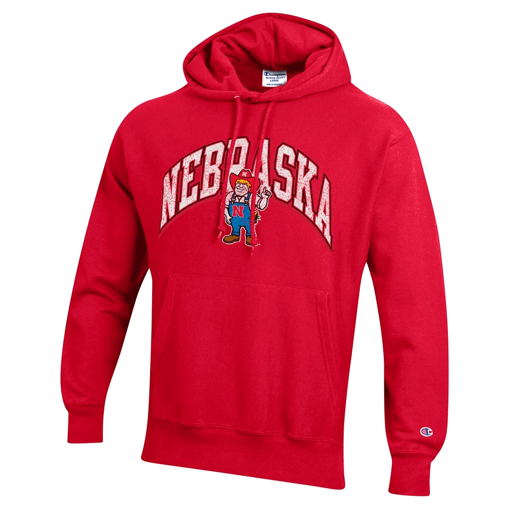 Men's Champion Scarlet Nebraska Huskers Vault Late Night Reverse Weave Pullover Hoodie