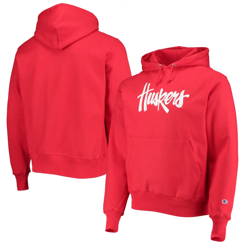 Sweat à capuche tissage inversé Champion Scarlet Nebraska Huskers Vault Logo pour homme