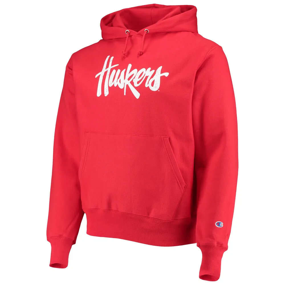 Sweat à capuche tissage inversé Champion Scarlet Nebraska Huskers Vault Logo pour homme