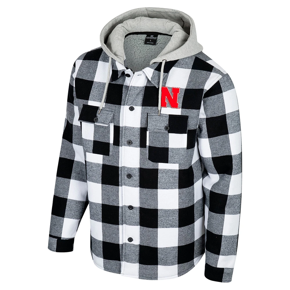 Men's Colosseum Black/White Nebraska Huskers Buffalo Plaid Full-Zip Jacket