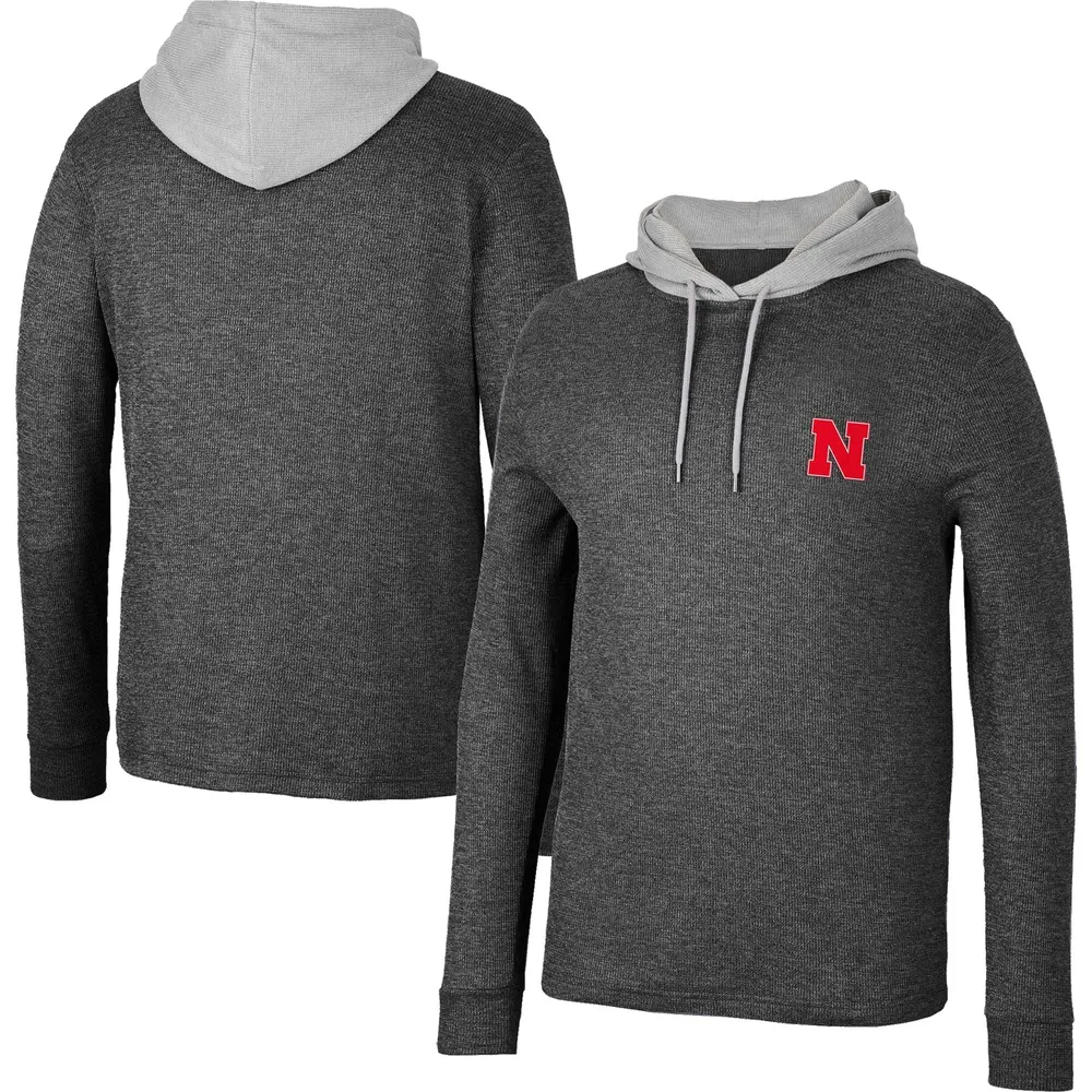 Colosseum Black Nebraska Huskers Ballot T-shirt à capuche thermique manches longues en tricot gaufré pour homme