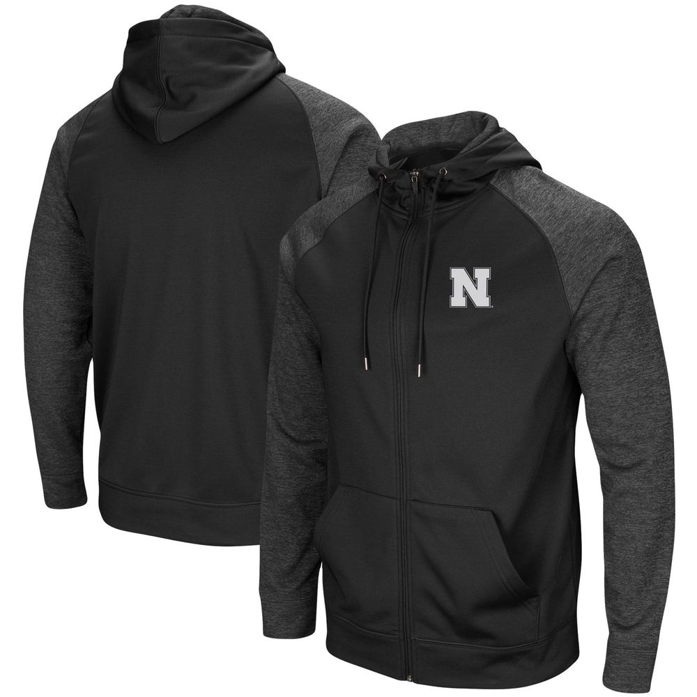 Men's Colosseum Black Nebraska Huskers Big & Tall Blackout Raglan Full-Zip Hoodie