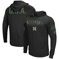 Colosseum Black Nebraska Huskers Big & Tall OHT Military Appreciation Tango T-shirt à capuche manches longues pour homme