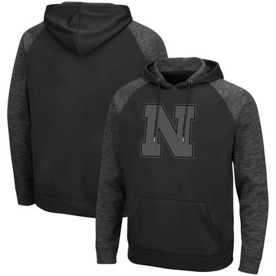 Men's Colosseum Black Nebraska Huskers Blackout 3.0 Tonal Raglan Pullover Hoodie