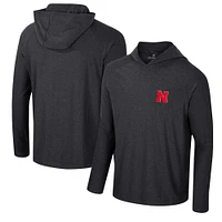 T-shirt à capuche manches longues et raglan pour hommes Colosseum Black Nebraska Huskers Cloud Jersey