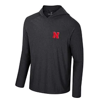 T-shirt à capuche manches longues et raglan pour hommes Colosseum Black Nebraska Huskers Cloud Jersey