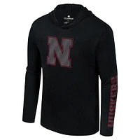 Men's Colosseum Black Nebraska Huskers Color Pop Active Blend 2-Hit Long Sleeve Hooded T-Shirt