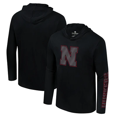 T-shirt à capuche manches longues Colosseum Black Nebraska Huskers Color Pop Active Blend 2-Hit pour hommes