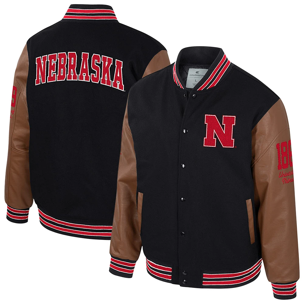 Veste universitaire noire à boutons-pression Nebraska Huskers Letterman pour homme Colosseum