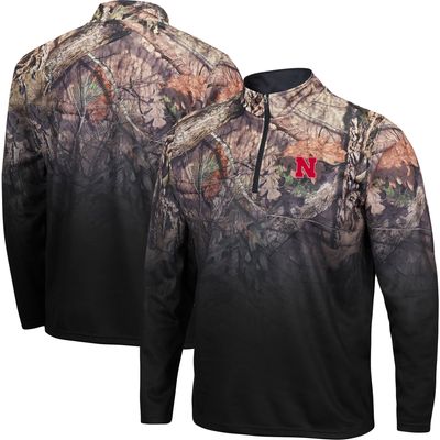 Men's Colosseum Black Nebraska Huskers Mossy Oak Fleet II Quarter-Zip Jacket