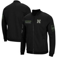 Men's Colosseum Black Nebraska Huskers OHT Military Appreciation High-Speed Bomber Full-Zip Jacket