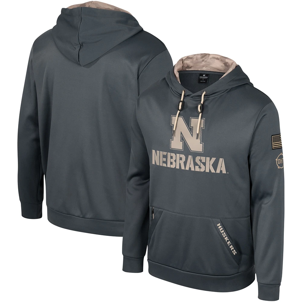 Pull à capuche pour hommes Colosseum Charcoal Nebraska Huskers OHT Military Appréciation