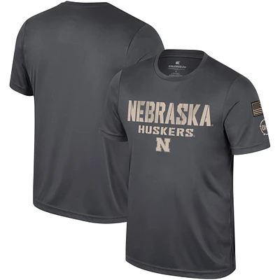 Men's Colosseum Charcoal Nebraska Huskers OHT Military Appreciation  T-Shirt