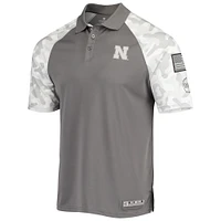 Men's Colosseum Gray/Camo Nebraska Huskers OHT Military Appreciation Raglan Zoomie Polo