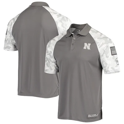 Men's Colosseum Gray/Camo Nebraska Huskers OHT Military Appreciation Raglan Zoomie Polo