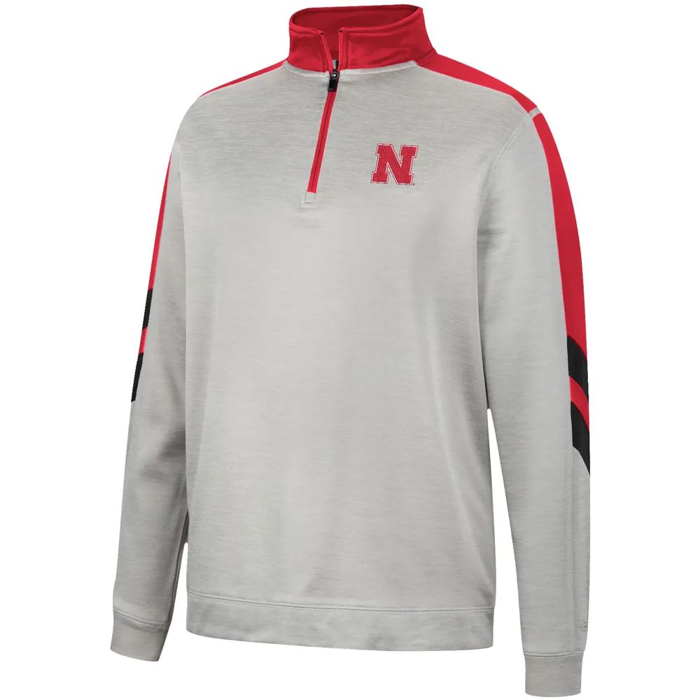 Men's Colosseum Gray/Scarlet Nebraska Huskers Bushwood Fleece Quarter-Zip Jacket