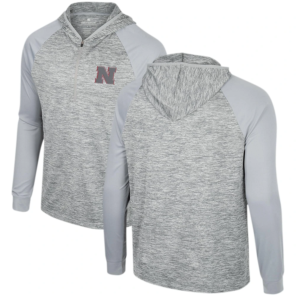 Men's Colosseum Gray Nebraska Huskers Cybernetic Raglan Quarter-Zip Hooded Top