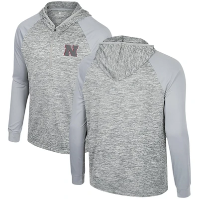 Men's Colosseum Gray Nebraska Huskers Cybernetic Raglan Quarter-Zip Hooded Top