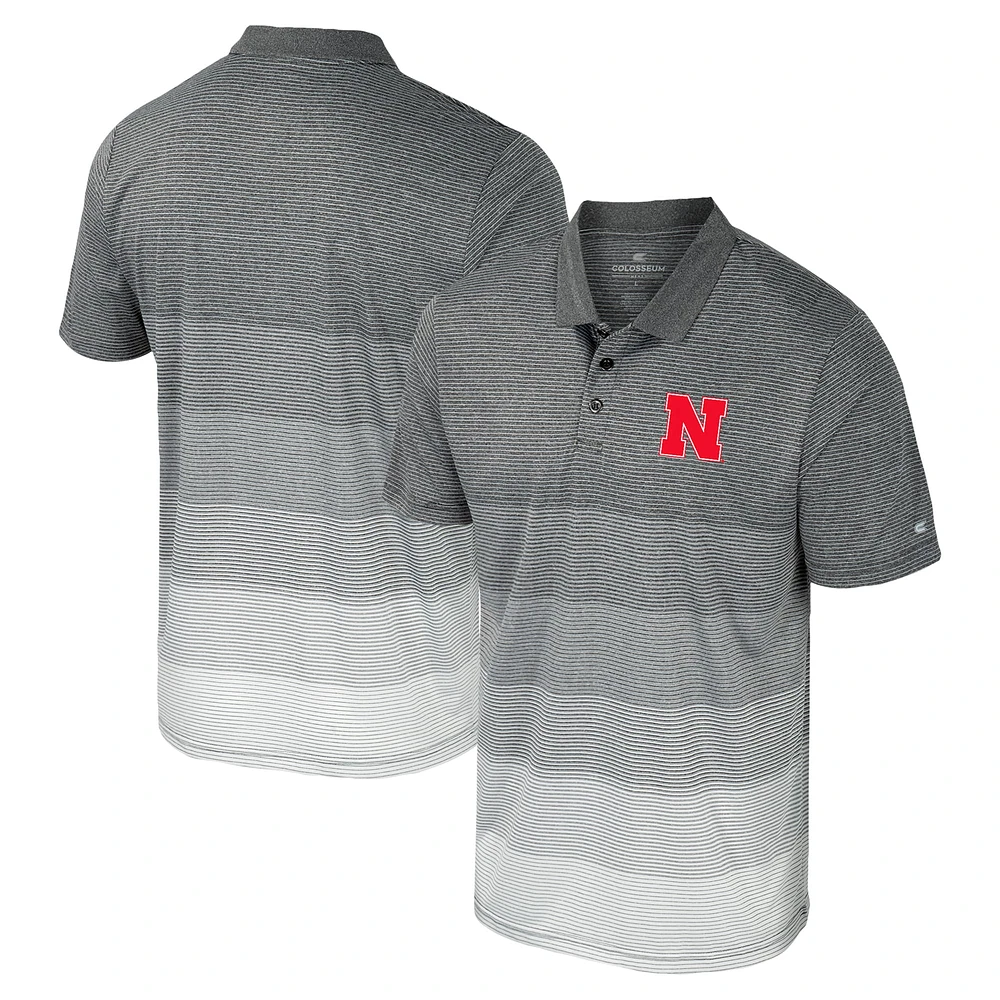 Men's Colosseum Gray Nebraska Huskers Striped Mesh Polo