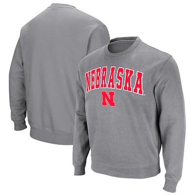 Men's Colosseum Heather Gray Nebraska Huskers Arch & Logo Pullover Sweatshirt